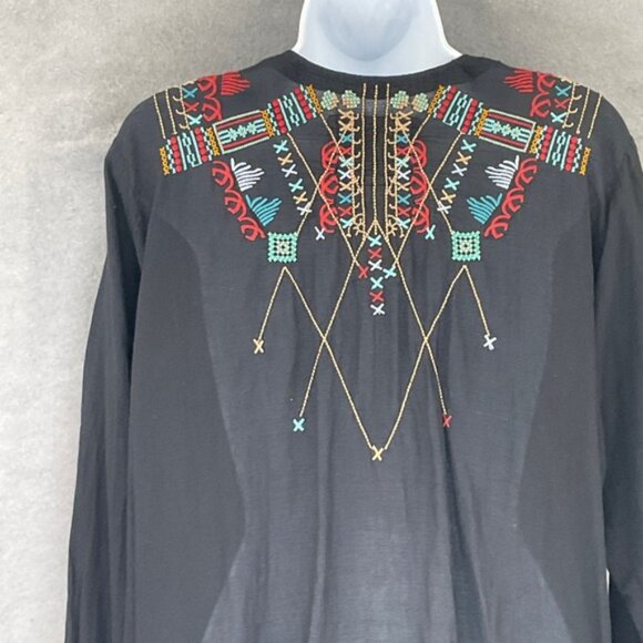 BIYA Johnny Was Tunic Top XL Black Embroidered Bohemian Blouse Lightweight - Picture 5 of 10